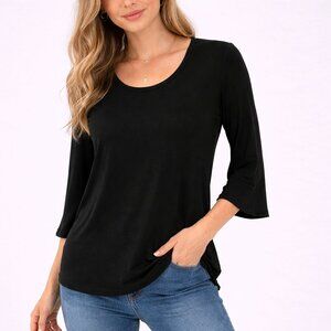 Anthro t.la Black Flutter Sleeve Top 3/4 Sleeve Tee Soft Basic XS